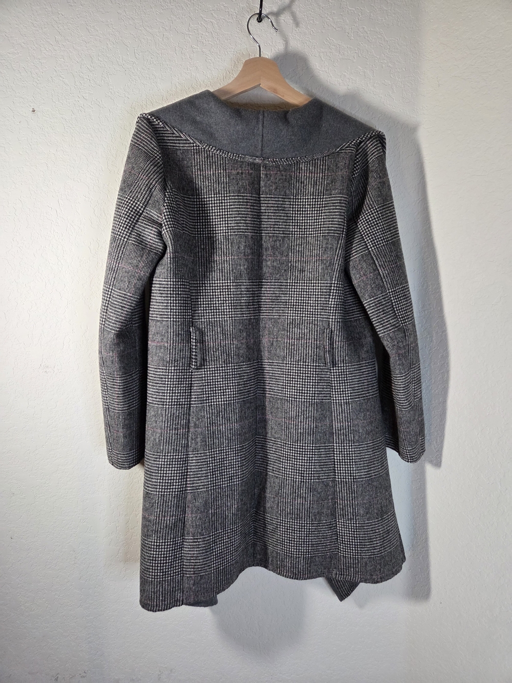 Lucky Brand Glen Plaid Waterfall Wool Blend Wrap Coat Gray Size XS - Picture 3 of 11